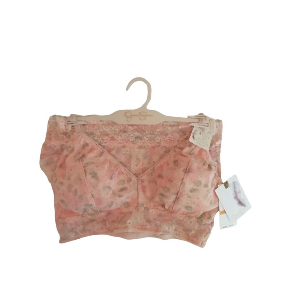 NWT Jessica Simpson 2 Piece Pink Floral Bralette And Hipster Panties Set sz S